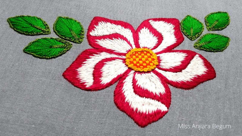 Red and White combined Hand Embroidery Flower, White and Red Shade Flower, Embroidery Workshop