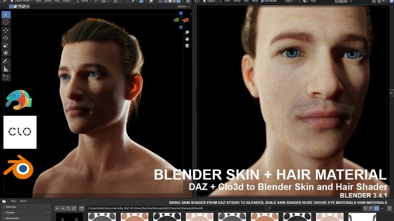 Blender SKIN + HAIR SHADER 3. 4 Daz3d to Blender + Clo3d to Blender Material and Texture Set