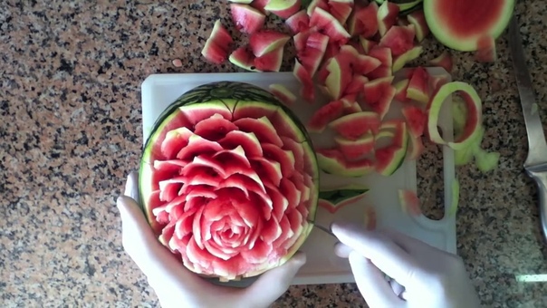 How to make a beautiful rose in watermelon By J. Pereira Arte Carving.