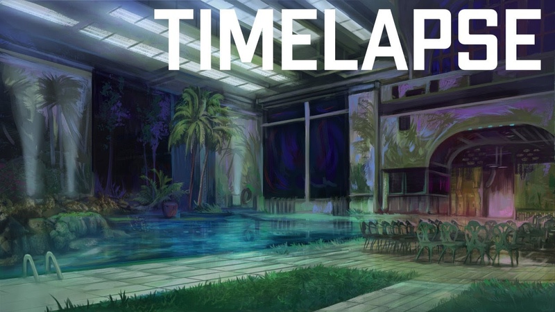 Liminal Space Pool Interior Environmental Digital Painting ( Clip Studio