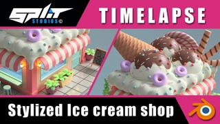 Timelapse of stylized Ice cream shop with help of geometry nodes blender #b3d #blender #render #3d