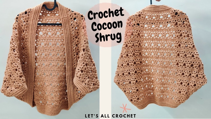Crochet Pumpkin Pie Cocoon Shrug, Easy Beginner Cocoon Cardigan Tutorial Sizes XS to 5 XL for