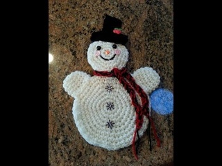 Crochet easy snowman hot pad potholder DIY tutorial