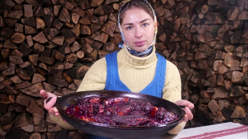 Cooking Amazing Ribs in the village Fried ribs with beetroot KVASS. Ukrainian