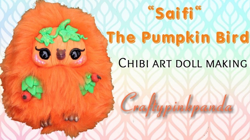 Making Of Chibi Pumpkin bird art doll, , Polymer Clay Art toy making, ,