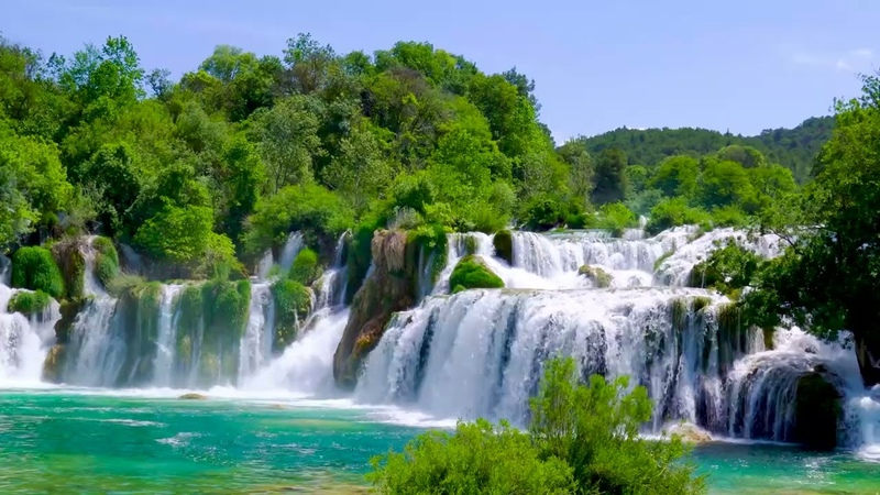 4k Beautiful Krka Waterfalls. Flowing Water, Waterfall Sounds. White Noise for Sleep, Relax, 10