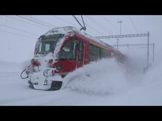 RhB, Extrazge Skimarathon / Schneesturm auf dem Berninapass mit Schneefrse und
