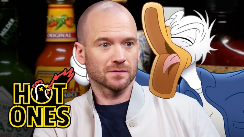 Donald Duck Tries to Keep His Cool While Eating Spicy Wings, Hot