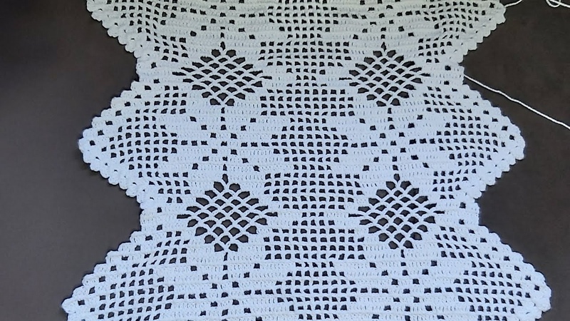 Passo a passo do caminho de mesa de crochê filé de estrelas, parte 4