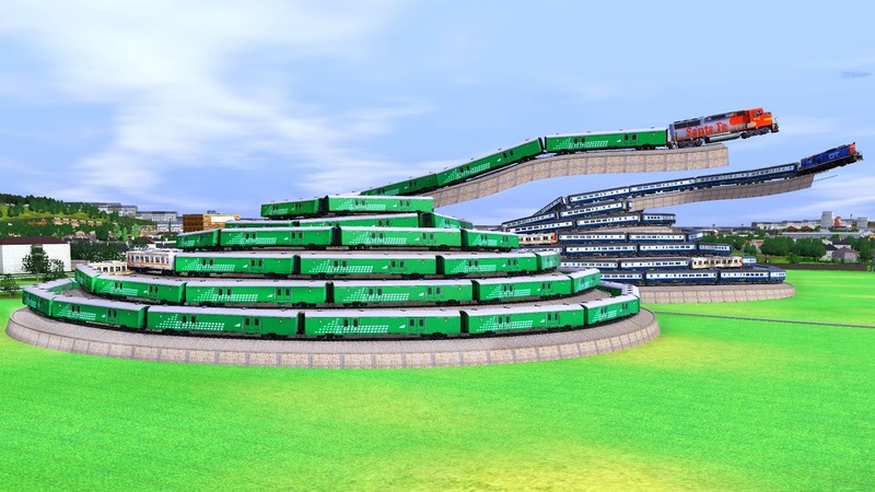 2 Trains Go Hand in Hand on the Twin Pyramid Railroads Trainz Railroad Simulator