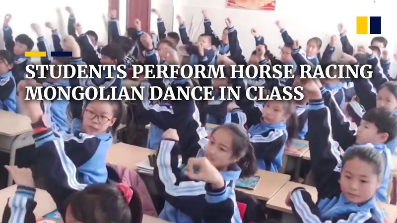 Chinese students perform horse racing Mongolian dance in