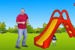 Hide and Seek in the park (prepositions and the words: roundabout, climbing frame, slide, sandpit, swing)