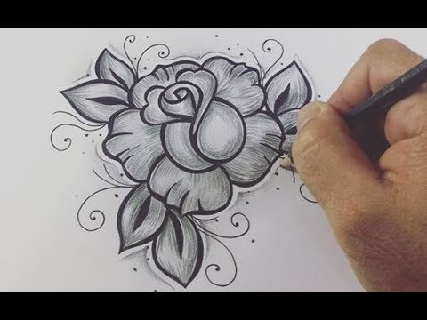 COMO DESENHAR ROSA ESTILO TATTOO PASSO A PASSO,