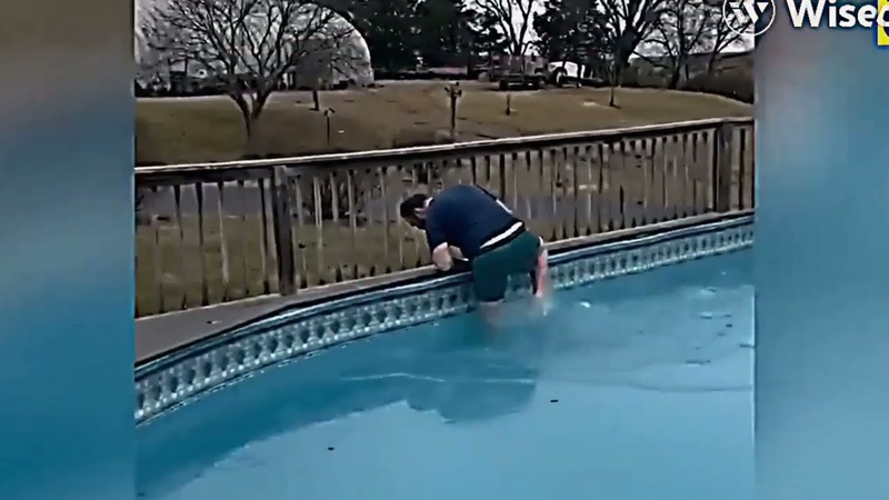 He fell into the pool with a bicycle , funny, shorts, trending, popular, guys, bike, pool ,