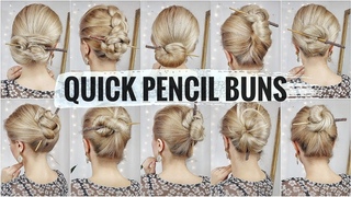 10 BUN HAIRSTYLES WITH A PENCIL  1-MINUTE HAIRSTYLES FOR SCHOOL 2020