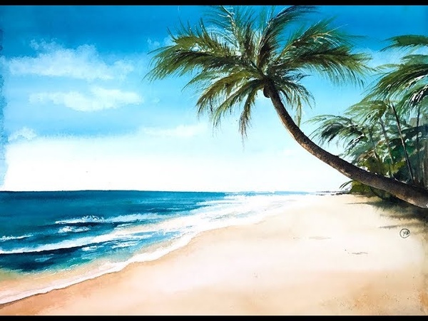 White beach in Watercolors Painting