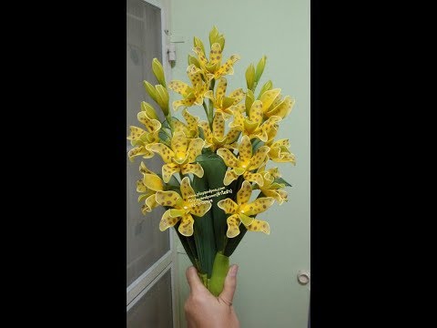 กล วยไม แกรมมาโต how to make stocking, nylon flower(grammatophyllum