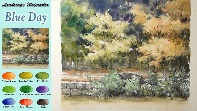 Landscape Watercolor A blue day (wet in wet. Arches rough) NAMIL