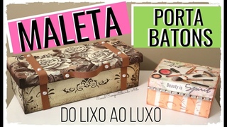 MALETA DE MAQUIAGEM FEITA COM CAIXA DE SAPATO E PORTA BATONS DE PAPELO| Compartilhando Arte