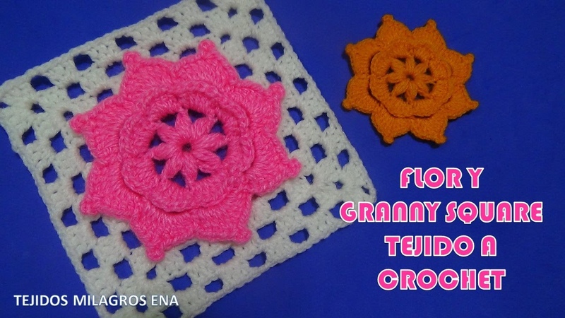 Flor y Granny Square tejido a crochet para cobijas de