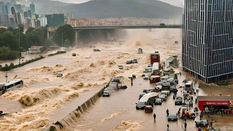 Now China is sinking Vehicles and people stranded, flash floods in