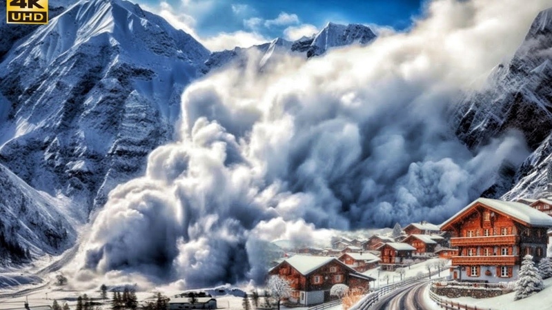 HUGE RISK OF AVALANCHE IN THE SWISS ALPS A WHOLE SWISS VILLAGE IN