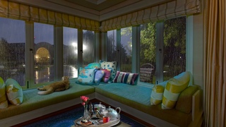 Heavy rain/deep sleep/ view of a romantic evening with soft light for meditation