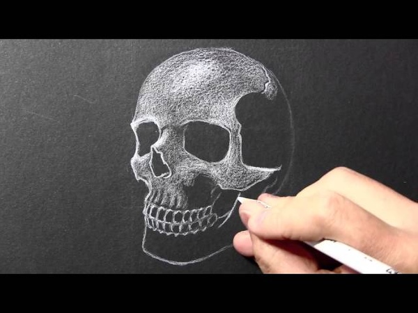 How to Draw a Skull White Pencil on Black