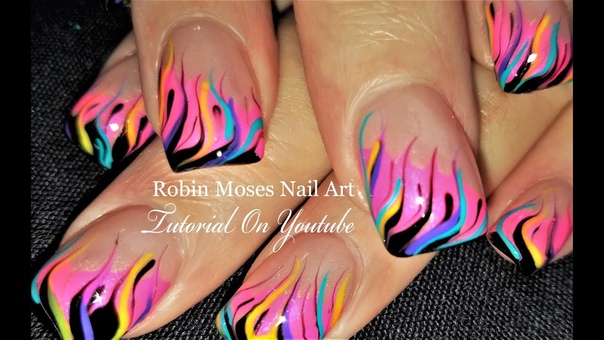 No Water Needed Pink Fire Nails DIY Drag Marble nail art